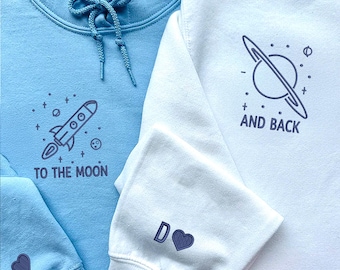 Matching Hoodies For Couples | Embroidered Moon And Back Couple Sweatshirt | His And Her Hoodies | 1St Anniversary Gift | Couple Gifts