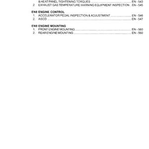 Peut inclure: Un document noir et blanc avec une liste de sp&eacute;cifications de maintenance du v&eacute;hicule. Le document r&eacute;pertorie les sections suivantes&nbsp;: Syst&egrave;me d&rsquo;&eacute;chappement, Contr&ocirc;le du moteur et Montage du moteur. Chaque section comprend une liste d&rsquo;&eacute;l&eacute;ments avec des num&eacute;ros de r&eacute;f&eacute;rence correspondants.