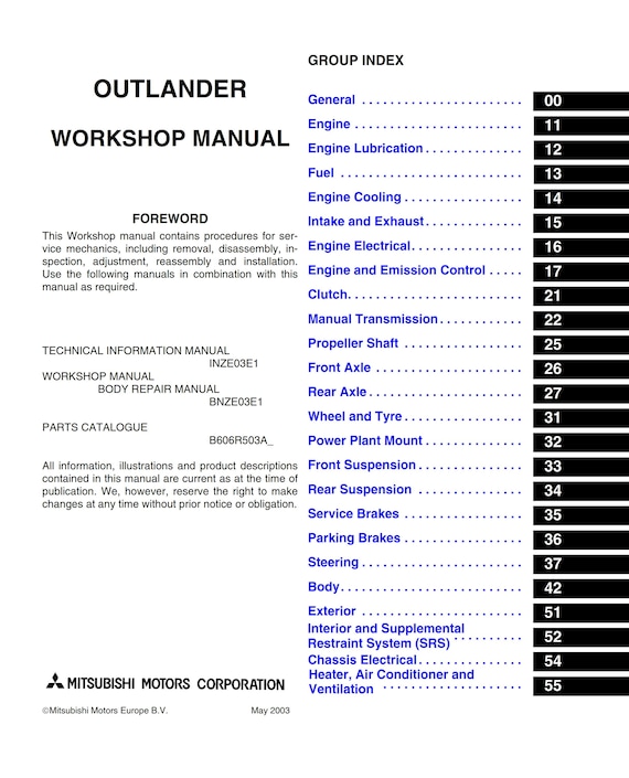 Mitsubishi Outlander (2003 edition) - Workshop Service Repair Manual