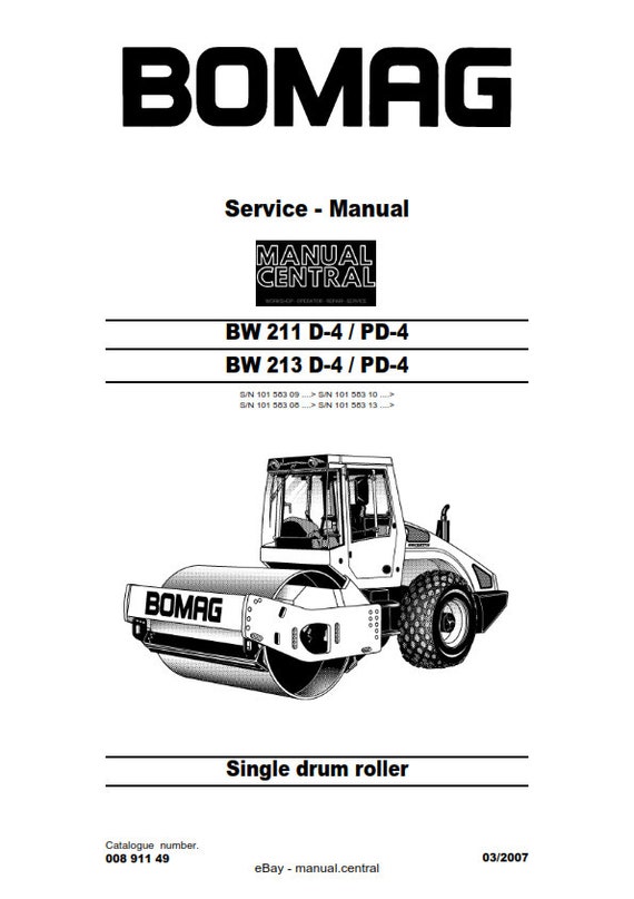 PDF - Bomag Single Drum Roller - BW 211 213 D-4 / PD-4 - Service Workshop Repair Manual - 03/2007