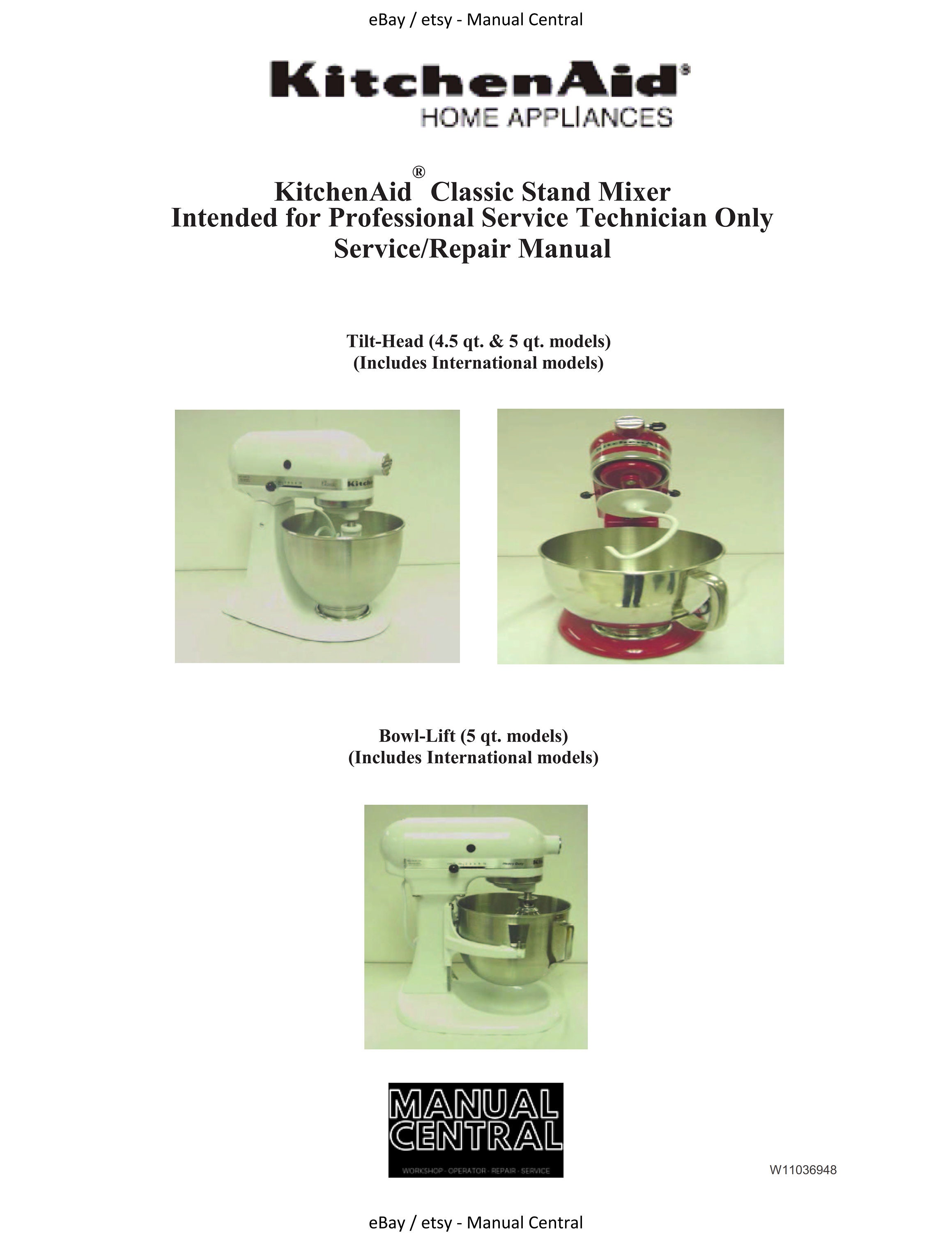 Kitchenaid Standmixer Service Manual KSM151 K5SS KSM5 KSM50P KSMC50 KPM5  KPM50 