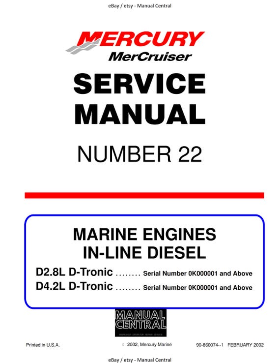 Mercury Mercruiser Service Manual 22 - Marine Engines In Line Diesel D2.8L D4.2L D-Tronic