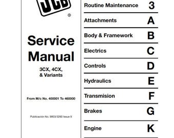 JCB 3CX 4CX & Variants - Service Workshop Repair Manual - 1994 TO 2007 - M/C NO 400001 to 460000