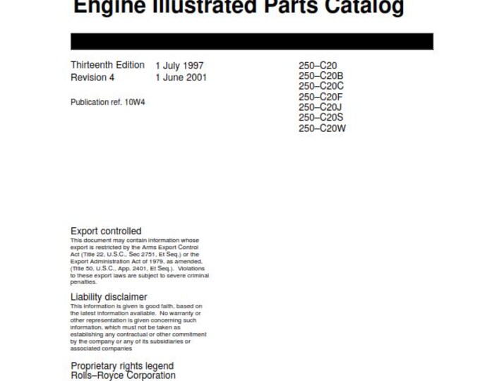 Rolls Royce - 250-c20 Engine Illustrated Parts Manual - 13th Edition 4th Revision