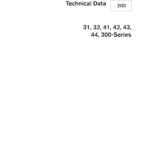 May include: A white page with the text "Workshop Manual" in bold black font. Below, "Technical Data" is printed. A box contains "B" and "2(0)". Numbers "31, 32, 41, 42, 43, 44, 300-Series" are listed.