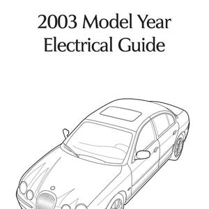 以下が含まれることがあります： 2003年型ジャガーS-Typeの白黒線画。この画像は、車の電気系統のガイドからのものです。