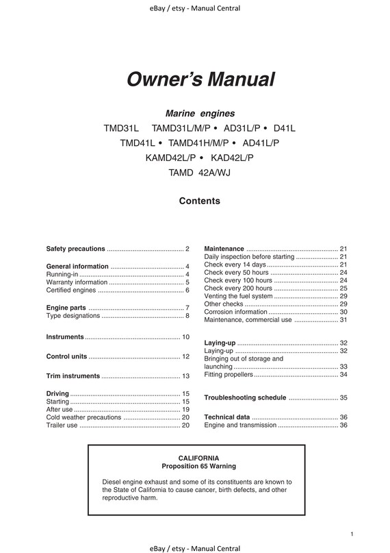 Volvo Penta - Instruction Book - AD31 TMD31 TAMD31 D41 AD41