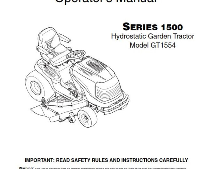 Cub Cadet - Operator Manual - Series 1500 - Hydrostatic Garden Tractor - Model GT1554