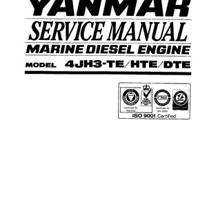Puede incluir: Manual de servicio en blanco y negro para un motor diésel marino Yanmar, modelo 4JH3-TE/HTE/DTE. El manual está certificado ISO 9001.