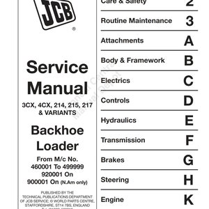 JCB 3CX 4CX 214 215 217 & Variants - Backhoe Loader -  Service Workshop Repair Manual - 1994 TO 2007