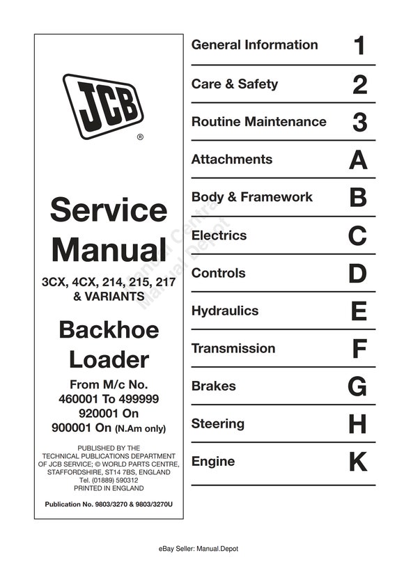JCB 3CX 4CX 214 215 217 & Variants - Backhoe Loader -  Service Workshop Repair Manual - 1994 TO 2007