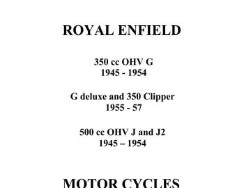 1946 to 1957 Royal Enfield 350cc OHV G 1945-54, G Deluxe 350 Clipper 1955-57, 500cc OHV J J2 1945-54 - Workshop Service Repair Manual