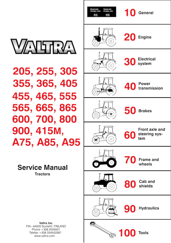 Valtra Tractor - 205 255 305 255 365 405 455 465 555 565 665 865 600 700 800 900 415M A75 A85 A95 - service workshop repair manual