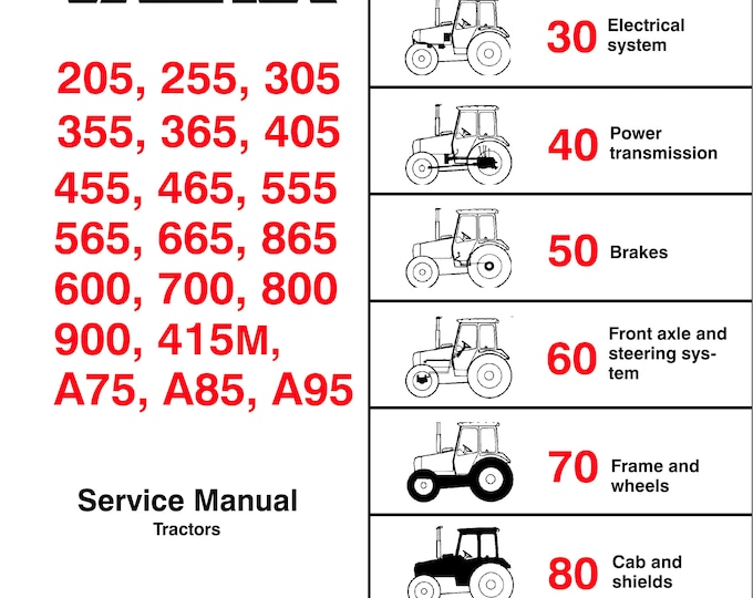 Valtra Tractor - 205 255 305 255 365 405 455 465 555 565 665 865 600 700 800 900 415M A75 A85 A95 - service workshop repair manual