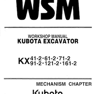 Puede incluir: Manual de taller en blanco y negro para una excavadora Kubota. El manual incluye el texto "WSM", "WORKSHOP MANUAL", "KUBOTA EXCAVATOR" y números de modelo. También es visible el logotipo de "Manual Central".