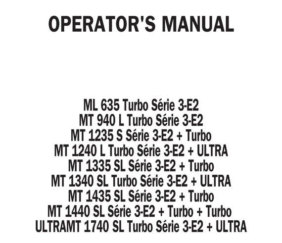 Manitou Operator Manual - ML MT 635 940 1235 1240 1335 1340 1435 1440 1740 - L Turbo S Sl Serie 3-E2