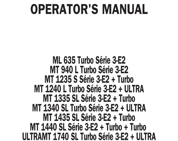 Manitou Operator Manual - ML MT 635 940 1235 1240 1335 1340 1435 1440 1740 - L Turbo S Sl Serie 3-E2