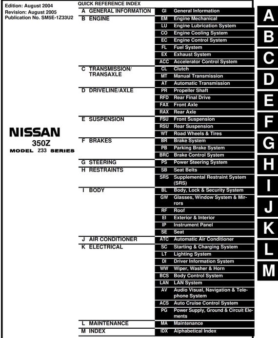 Nissan 2005 - 350z Z33 Series - Workshop Service Repair Manual