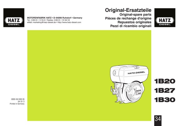Hatz - 1B20 1B27 1B30 - Parts Manual, Original-Ersatzteile, Pièces de rechange d'origine, Repuestos originales, Pezzi di ricambio originali