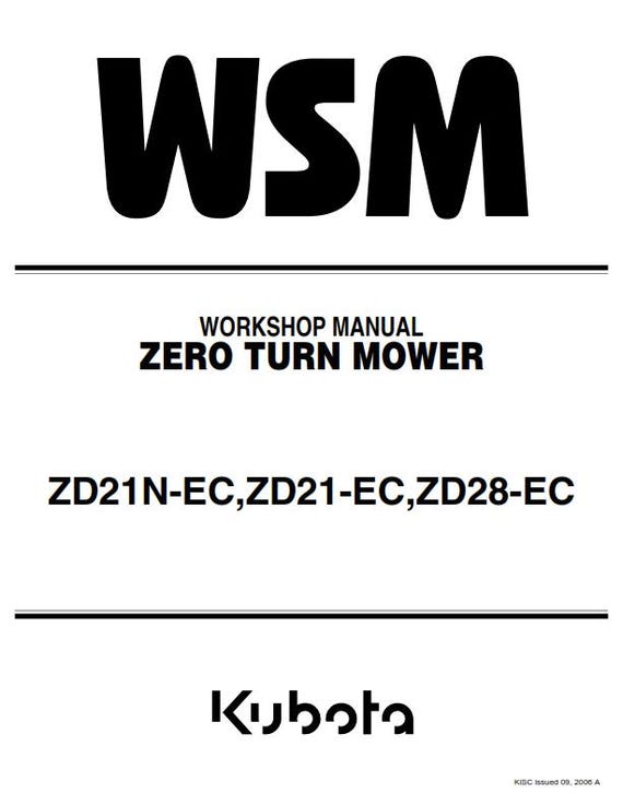 Kubota - ZD21N-EC ZD21-EC ZD28-EC Zero Turn Mower Workshop Service Repair Manual