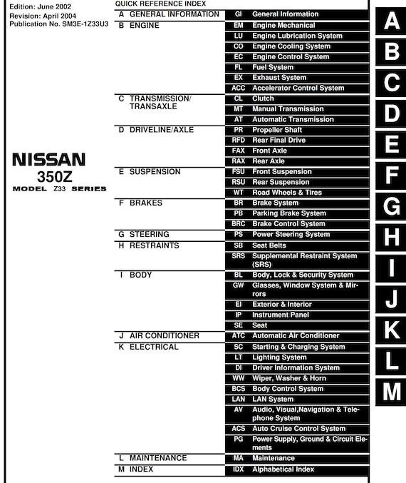 Nissan 2003 - 350z Z33 Series - Workshop Service Repair Manual