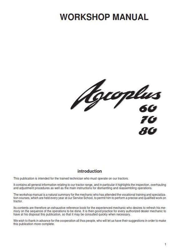 Agroplus 60 70 80 - Workshop Service Repair Manual