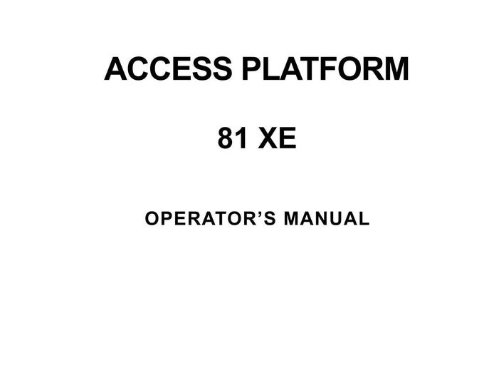 Manitou Access Platform - 81 XE - Operator Manual