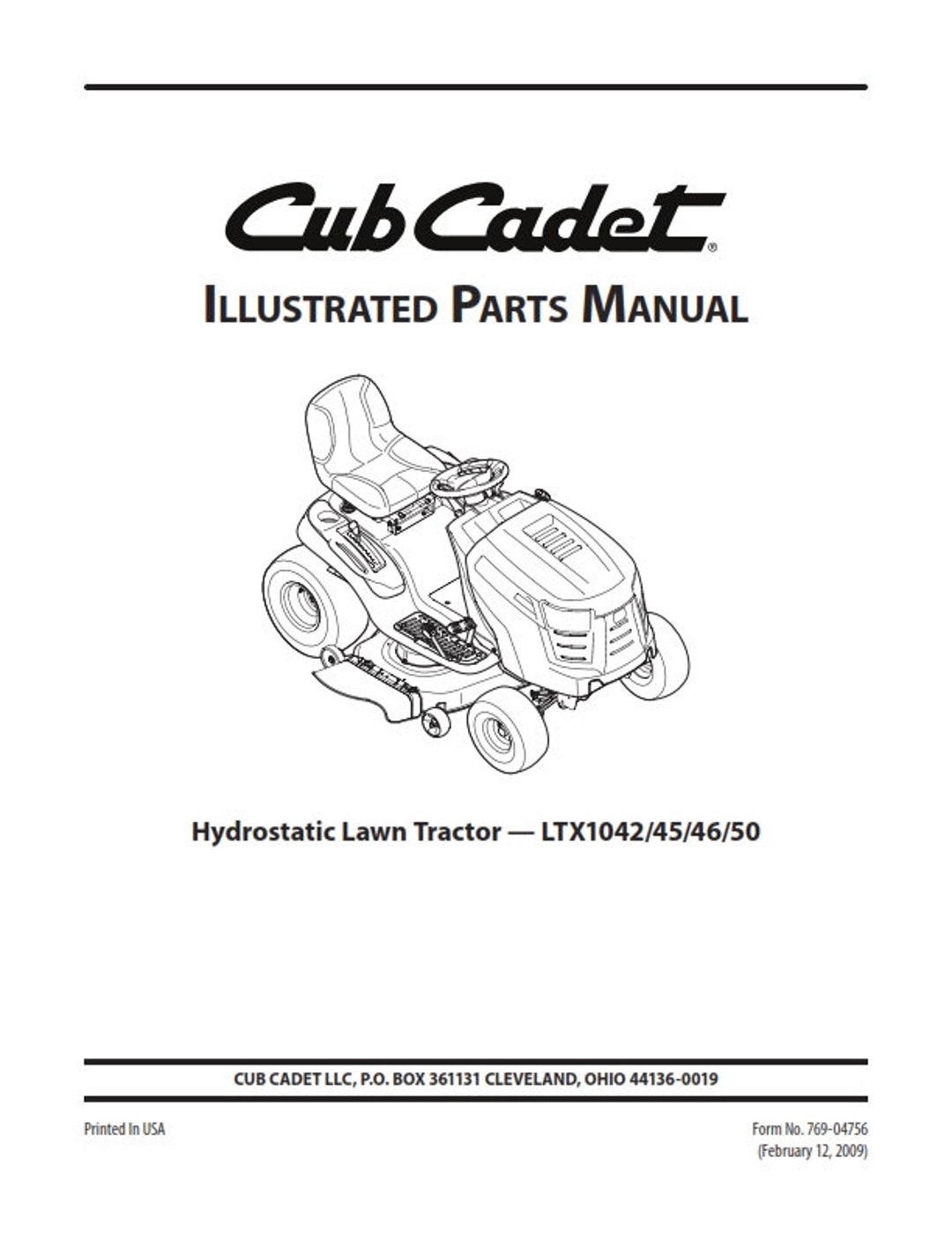 Cub Cadet Illustrated Parts Manual Hydrostatic Lawn Tractor