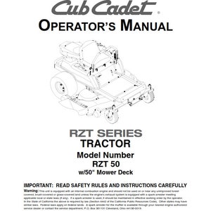 Cub Cadet - Operator Manual - RZT Series - RZT 50 - W/50