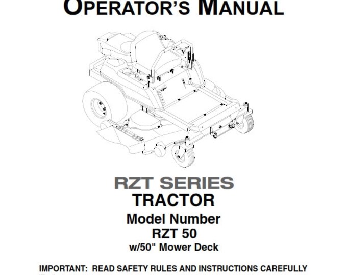 Cub Cadet - Operator Manual - RZT Series - RZT 50 - w/50" Mower Deck