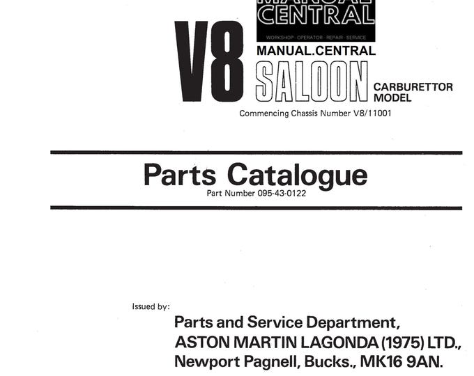 Aston Martin V8 Saloon Carburetor Model - Parts Manual - from V8/11001