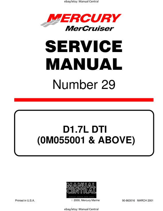 Mercury Mercruiser Service Manual 29 - D1.7L DTI - SN 0M055001 & Above