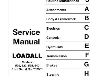 JCB Loadall 1993 to 2004 - 530 533 535 540 530fs 540fs Plus Super - Service Workshop Repair Manual - From Serial 767001 - 1983 to 2004