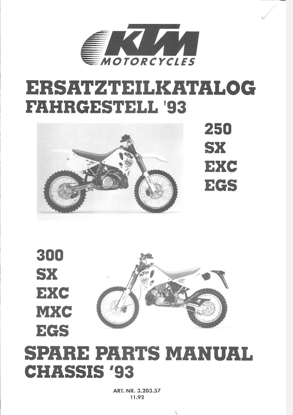 KTM 1993 - 250 300 Sx Exc Mxc Egs - Chassis Spare Parts Manual