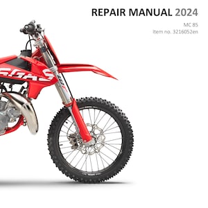 May include: A red GasGas MC 85 dirt bike with black wheels and a white background. The bike is a 2024 model and the image is from a repair manual.