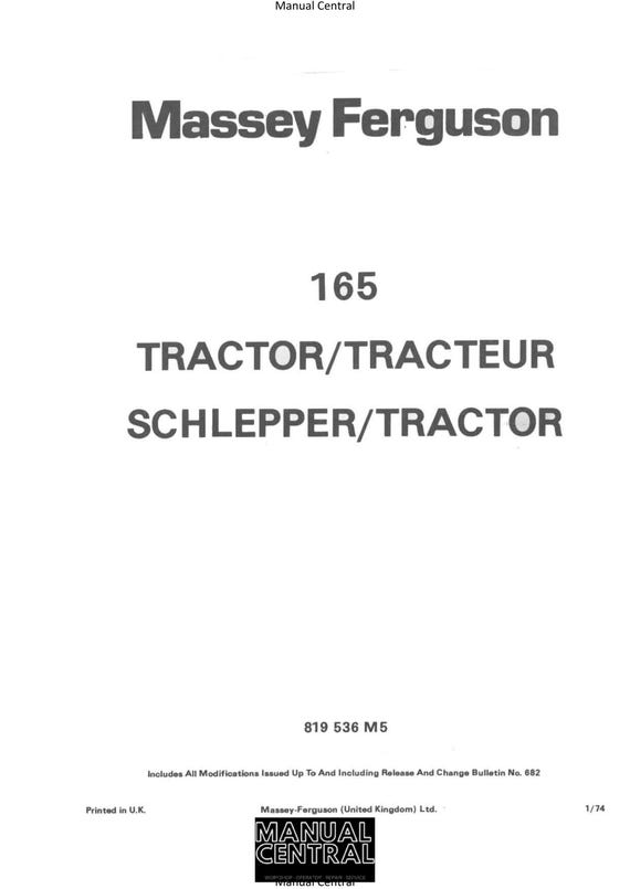 Massey Ferguson - MF165 MF 165 Tractor Parts Manual
