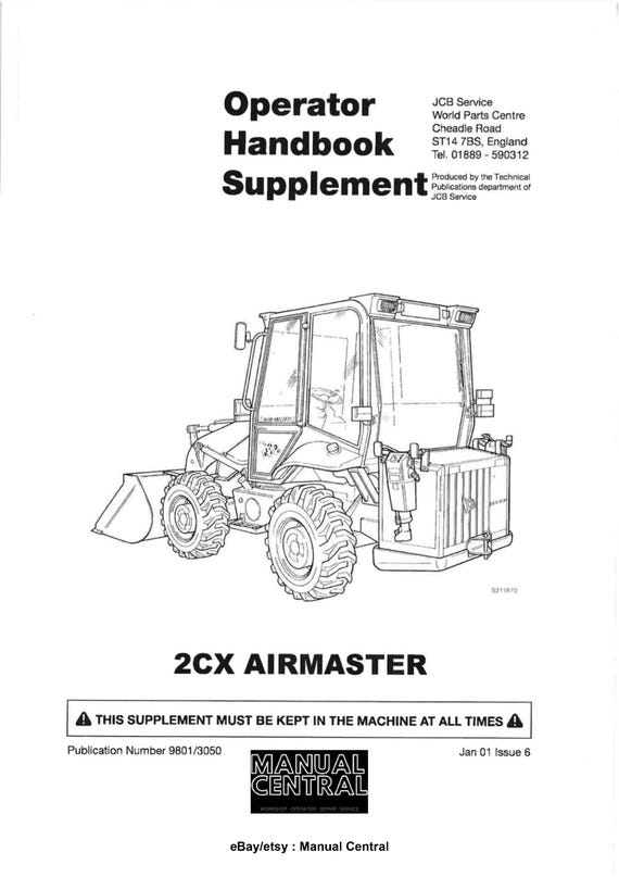 JCB 2CX Airmaster Operator Handbook Supplement