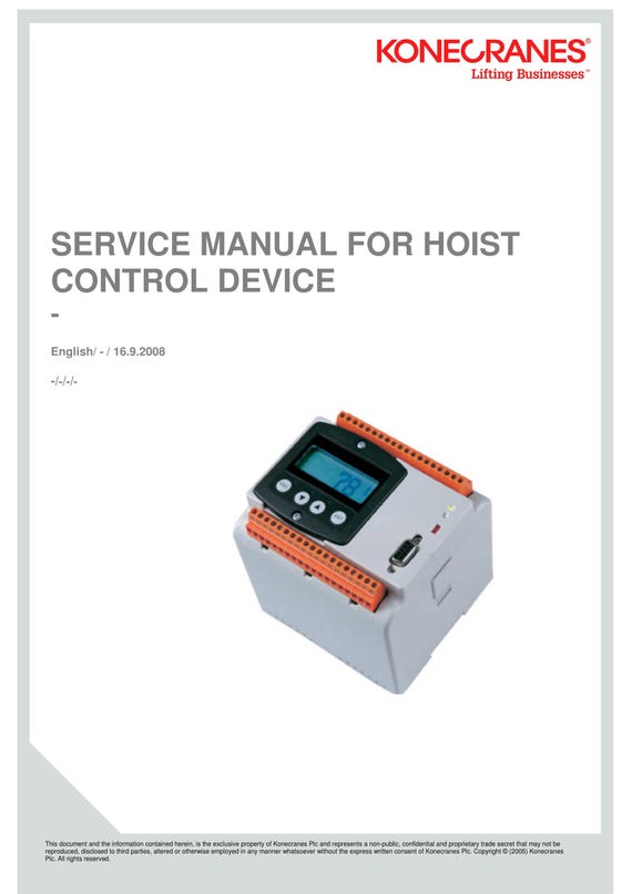 Konecranes - Hoist Control Device - Workshop Service Repair Manual