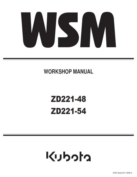 Kubota - ZD221-48 ZD221-54 - Workshop Service Repair Manual