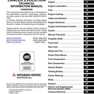 Mitsubishi Lancer Evolution Evo 10 X - 2008 Ediiton - Technical Information Manual
