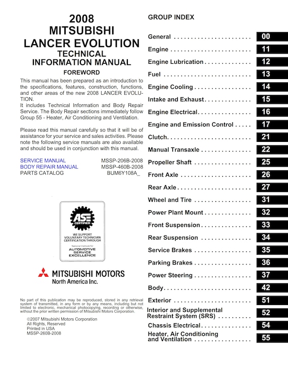 Mitsubishi Lancer Evolution Evo 10 X - 2008 Ediiton - Technical Information Manual