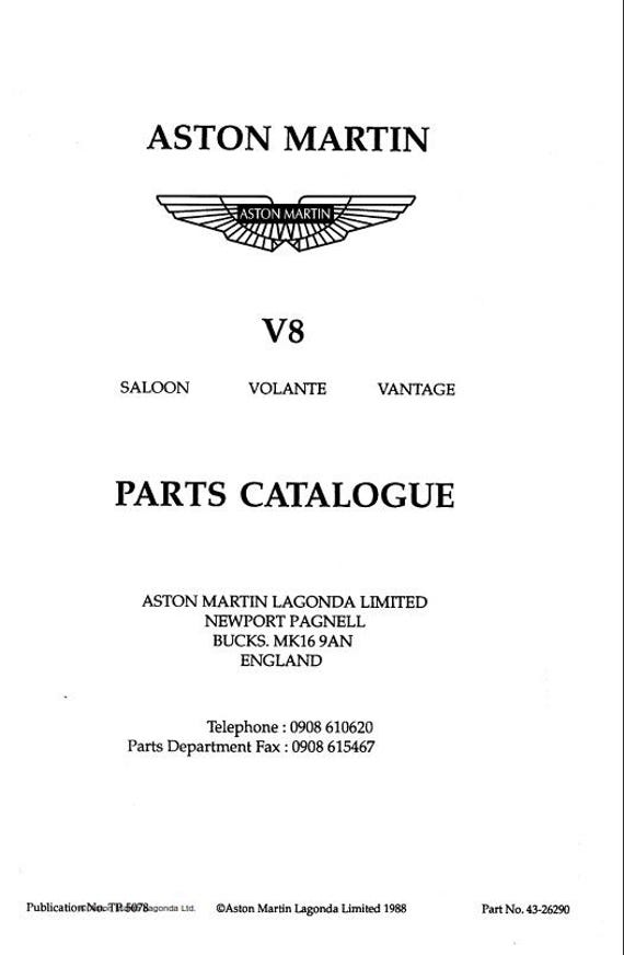Aston Martin V8 Saloon Volante Vantage - Parts Manual