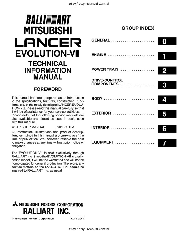Mitsubishi Lancer Evolution Evo VII 7 - Technical Information