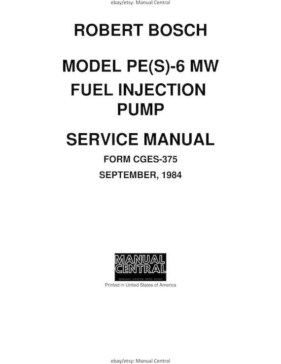 BOSCH PE(s)-6 MW Fuel Injection Pump - Service Repair Workshop Manual