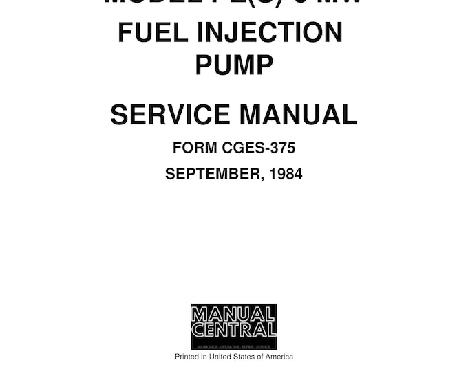 BOSCH PE(s)-6 MW Fuel Injection Pump - Service Repair Workshop Manual