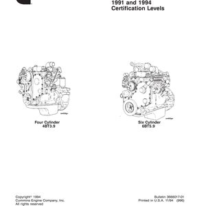 Cummins B-serie 1991 en 1994 Certificeringsniveaus - werkplaatshandboek - werkplaatsreparatie