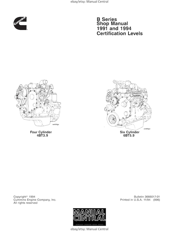 Cummins B Series 1991 & 1994 Certification levels - Shop Manual - Workshop Service Repair
