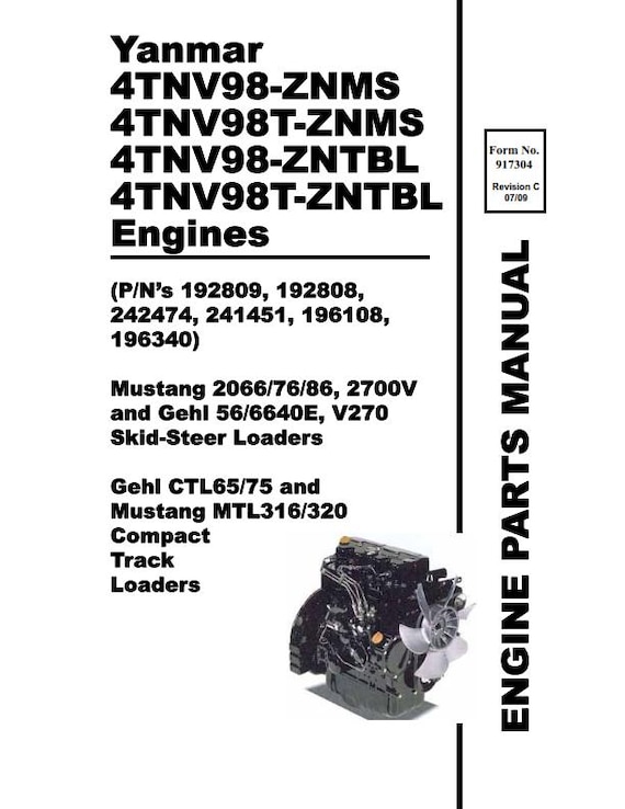 Yanmar 4TNV98 4TNV98T ZNMS ZNTBL - Engine Parts Manual