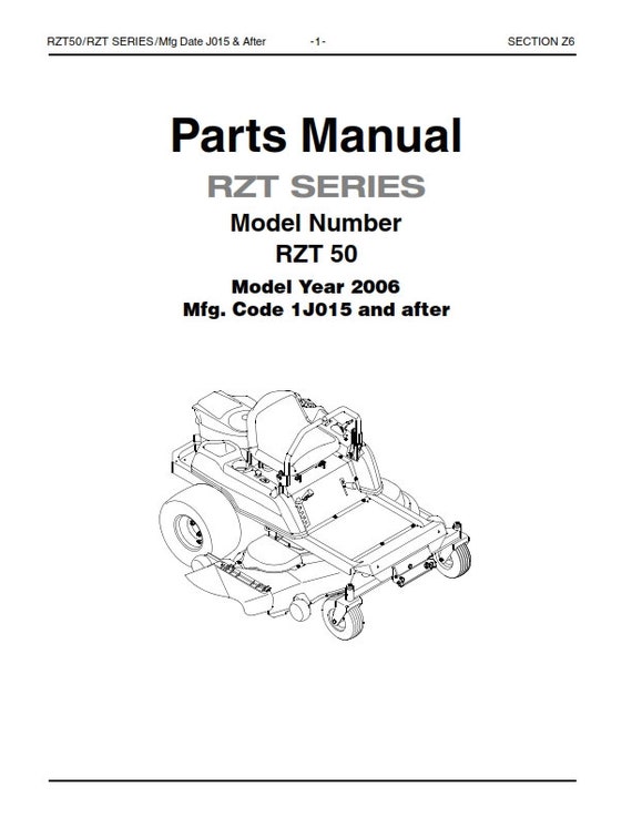 Cub Cadet - Parts Manual - RZT Series - RZT 50 - 2006 - mfg code 1J015 & after