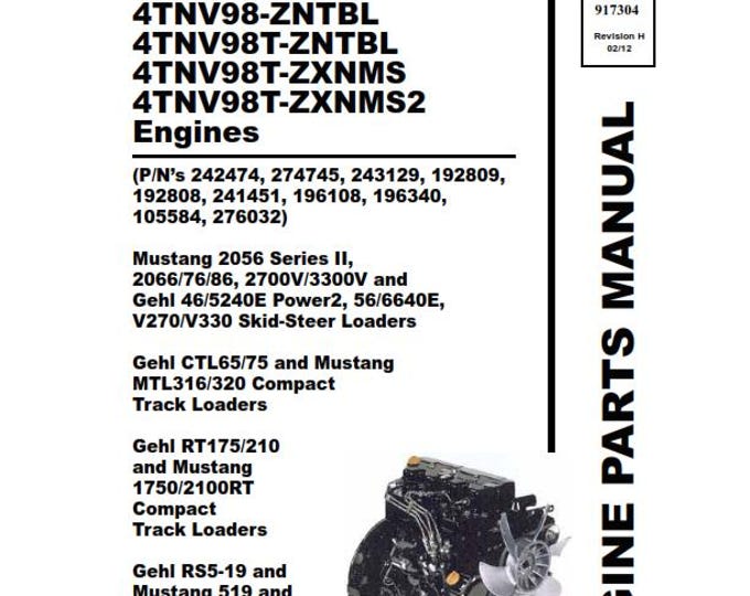 Yanmar 4TNV98 4TNV98T Znms Znms2 Zngt Zntbl  Zxnms Zxnms2  - Engine Parts Manual